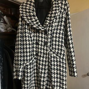 My Michelle Black and White Houndstooth Trench Coat